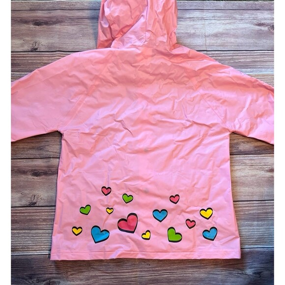 ☔️ Lily of New York Girls 4/5 Hooded Rain coat jacket pink with hearts - Picture 6 of 6
